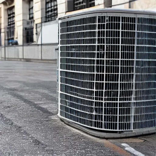 Prompt: air conditioning system in a french city leaking pollutant gases and accelerating climate change