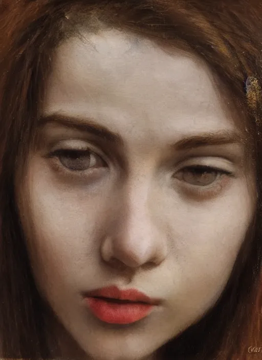 Image similar to portrait of a beautiful 20-year-old Italian woman by Corbin Gurkin, close up, detailed, award winning,