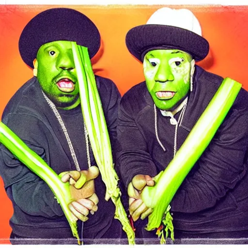 Image similar to gangster rappers the Onion Heads in a turf war with the rival Celery Foot gang. Each gang can be distinguished by wearing their colours and their onion heads and celery feet. Award winning photography
