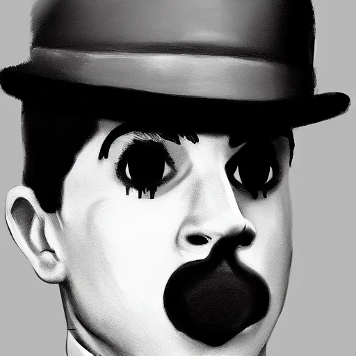 Prompt: jack dorsey as charlie chaplin, funny grimase, closeup, highly detailed, digital painting, artstation, sharp focus