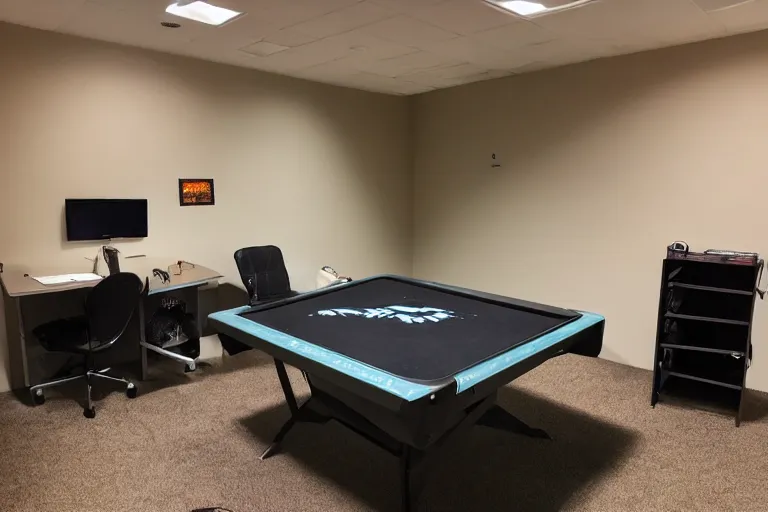 Prompt: gaming setup in the backrooms