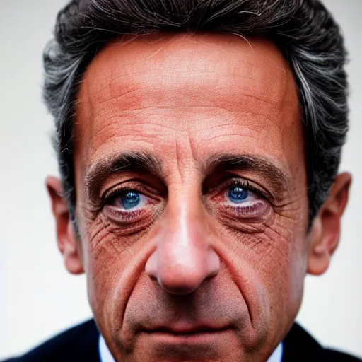 Image similar to very detailed and textured photo portrait of Nicolas Sarkozy, by Steve McCurry, 50mm 4k