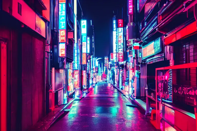 Image similar to neon tokyo street at night futuristic aesthetic, wallpaper, unsplash, colorful, style of aenami alena, neon blue color, vaporwave,