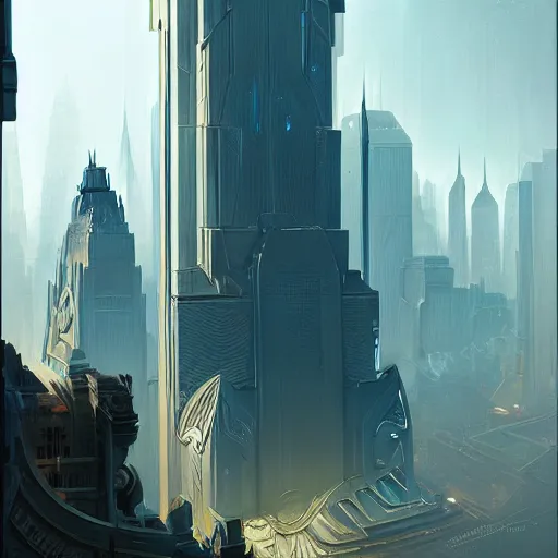 Image similar to futuristic art deco new york city, fantasy, intricate, elegant, digital painting, trending on artstation, concept art, sharp focus, illustration by greg rutkowski, Gaston Bussiere and artgerm, 4k.