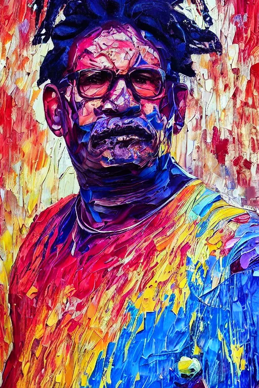 Prompt: palette knife oil painting portrait of eddie dreamtime, an athletic middle - aged man in a hipster shirt and australian aboriginal body paint, using his reality bending powers, psychedelic, artstation trending, artgerm, any racial background, deviant art, hipster, octane, substance, art history 8 k
