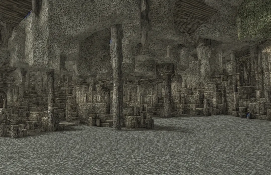 Prompt: vacation photos from morrowind. hyperrealism by ansel adams 8 k resolution texture graphics mods 1 2 0 fps interior of waterworks underneath city