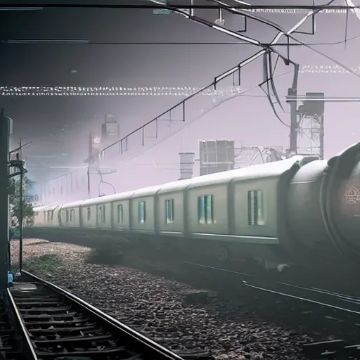 Image similar to :: Train to Hogwarts :: cyberpunk style :: Makoto Shinkai cyberpunk style :: Cinematography by Zack Snyder ::8k resolution :: cinematic shot.