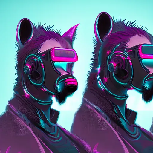 Prompt: Cyberpunk hyenas, digital art