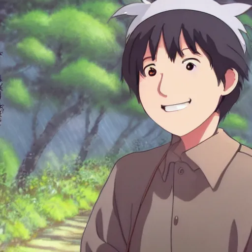 Prompt: Slighty smiling guy, with fragile looking character, portrait face made by Studio Ghibli highly detailed art, beautiful scene, sharp focus, smooth, 8k, anime art