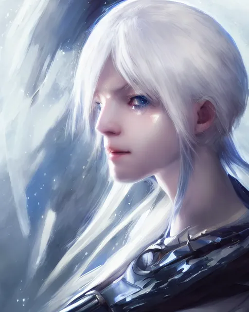 Image similar to perfect white haired girl, warframe armor, beautiful, dreamy, portrait, highly detailed, digital painting, trending on artstation, concept art, sharp focus, illustration, pretty face, blue eyes, scifi platform, front lit, laboratory, experiment, masterpiece, art by masayoshi tanaka, akihiko yoshida, kazuya takahashi