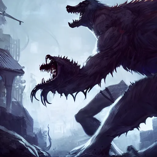 Image similar to a battle between the vampire and the werewolves, action pose, digital painting, WLOP, trending on artstation, 8k, epic composition, highly detailed, sharp focus