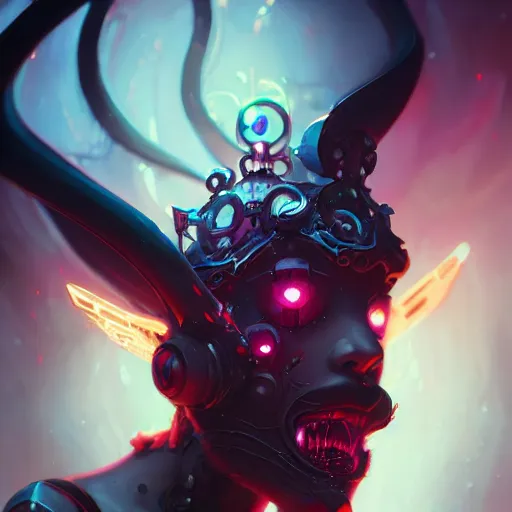 Image similar to a portrait of a beautiful demonic cybernetic queen of hell, cyberpunk concept art by pete mohrbacher and wlop and artgerm and josan gonzales, digital art, highly detailed, intricate, sci-fi, sharp focus, Trending on Artstation HQ, deviantart, unreal engine 5, 4K UHD image