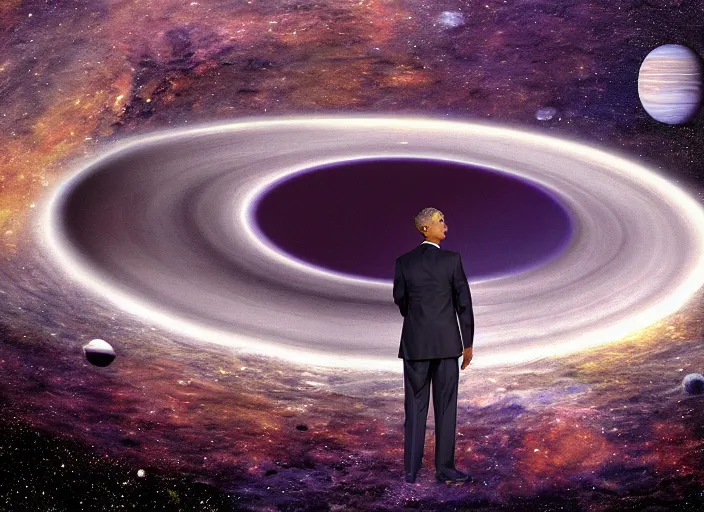 Prompt: barack obama on neptune admiring the vastness of space, digital art