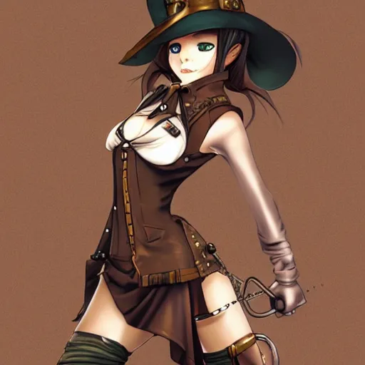 Image similar to A girl in a steampunk style costume by Range Murata