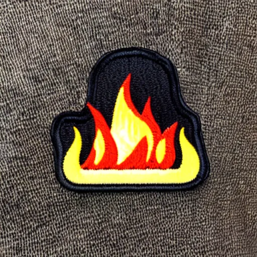 Image similar to a retro vintage minimalist clean fire flames warning caution patch