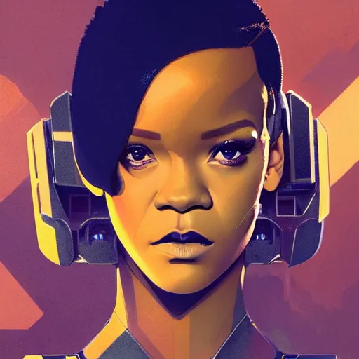 Image similar to cyborg Rihanna profile picture by Greg Rutkowski, dynamic pose, intricate details, futuristic, volumetric lights, streetwear, studio ghibli, Organic Painting , Matte Painting, geometric shapes, hard edges, trending on the artstation, fantasy LUT, realistic by Sachin Teng + Martin Grip + Moebius + Patrick Gleason, techwear, Industrial Scifi, detailed illustration, highly detailed, digital painting, artstation, concept art, soft light, hdri, smooth, sharp focus, illustration, art by tian zi and craig mullins and WLOP and alphonse much,