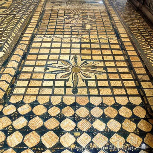 Prompt: detailed, intricate, roman mosaic of penrose tiles on the floor of notre dame cathedral