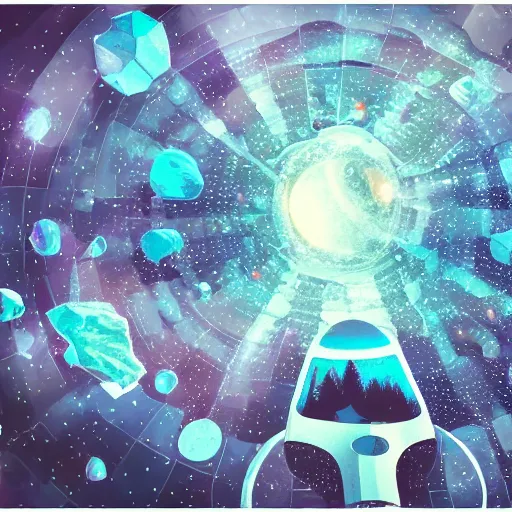 Image similar to spaceship surrounded with giant crystals