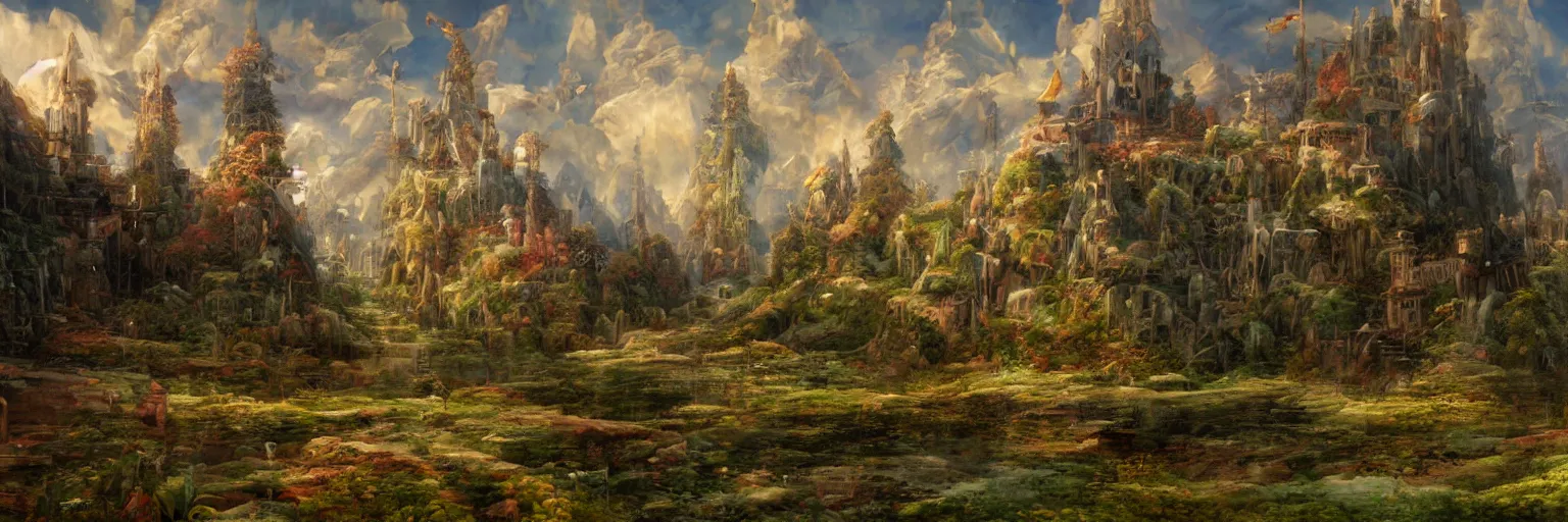 Prompt: a beautiful landscape painting of steampunk landscape, by richard dadd and don bluth and makoto shinkai, trending on artstation, octane render