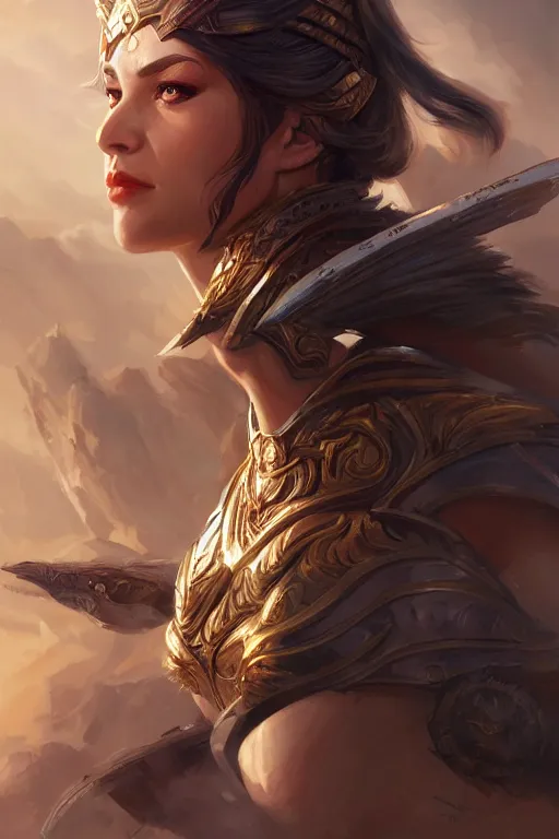 Image similar to amazon valkyrie athena, d & d, fantasy, portrait, highly detailed, headshot, digital painting, trending on artstation, concept art, sharp focus, illustration, art by artgerm and greg rutkowski and magali villeneuve