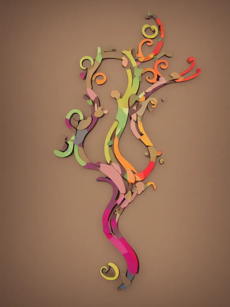 Prompt: a 3D rendering of an acorn that turns into a tree in the shape of a treble clef, modern and minimal, bursts of color