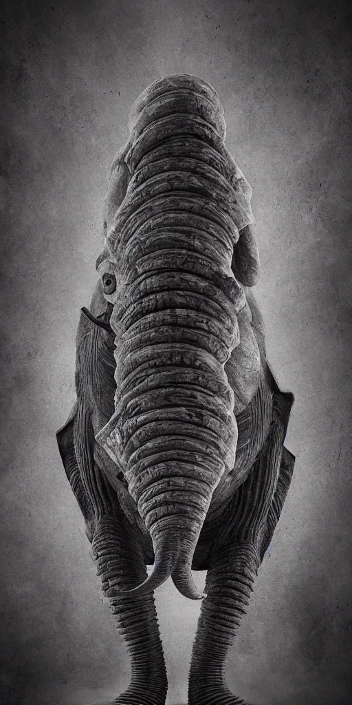 Image similar to an elephant designed by hr giger ( ( ( ( ( ( xenomorph ) ) ) ) ) ), allen design, concept design, creepy art, octane render, 8 k unreal engine, ominously mysterious and terrifying