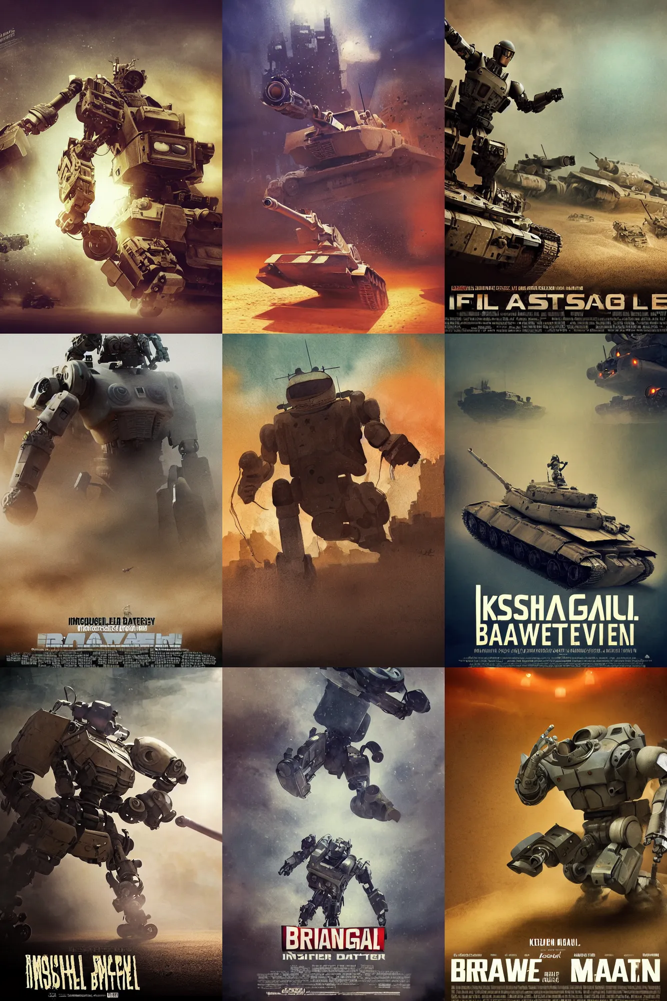Prompt: incredible movie poster, simple watercolor, fish eye lens, curvilinear perspective, movie scene close up broken Kusanagi tank battle, brown mud, dust, tank with legs, robot arm, ripped to shreds, emotional face shot ,light rain, glowing atari sign, japanese advertisements on buildings, hd, 4k, remaster, dynamic camera angle, deep 3 point perspective, fish eye, dynamic scene