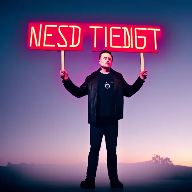 Image similar to elon musk holding sign