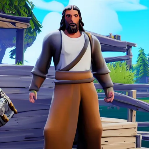 Prompt: screenshot of jesus in fortnite