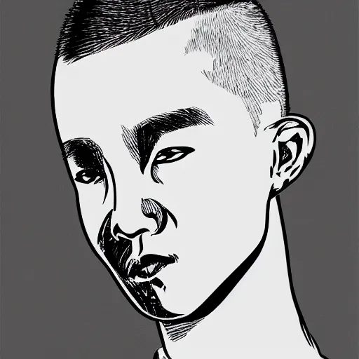 Image similar to dramatic portrait of chinese boy buzz cut, vector art