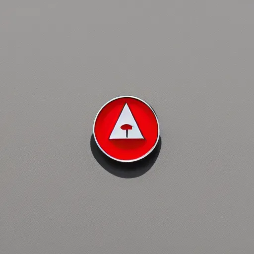 Image similar to a photo of a retro minimalistic clean fire warning enamel pin, studio lighting, behance