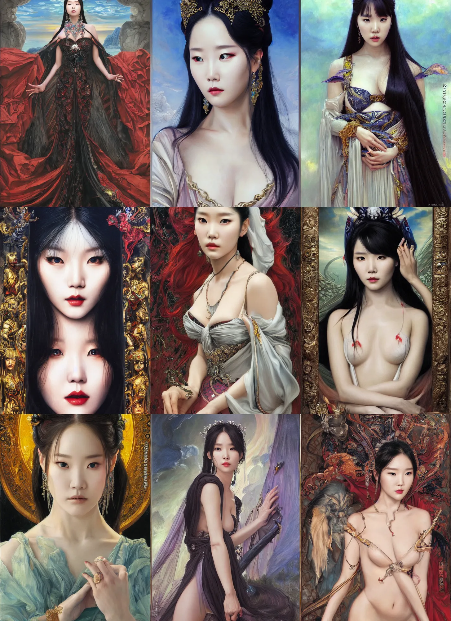 Prompt: lee ji - eun as an alluring luxurious evil goddess by donato giancola, rule of thirds, seductive look, beautiful, refined, masterpiece