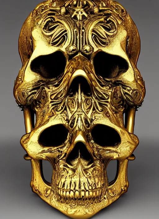 Image similar to ornate gothic gold skull realistic 3 d covered in jewels