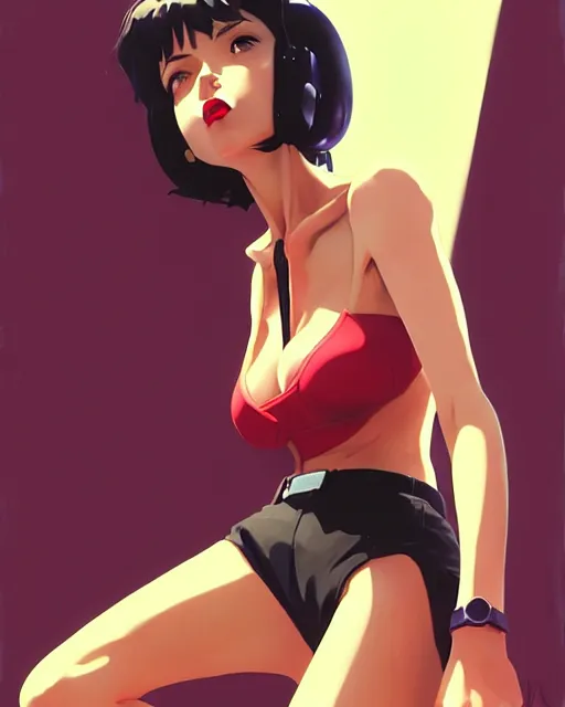 Image similar to faye valentine from cowboy bebop | | fine detail!! anime!! realistic shaded lighting!! poster by ilya kuvshinov katsuhiro otomo ghost - in - the - shell, magali villeneuve, artgerm, jeremy lipkin and michael garmash and rob rey