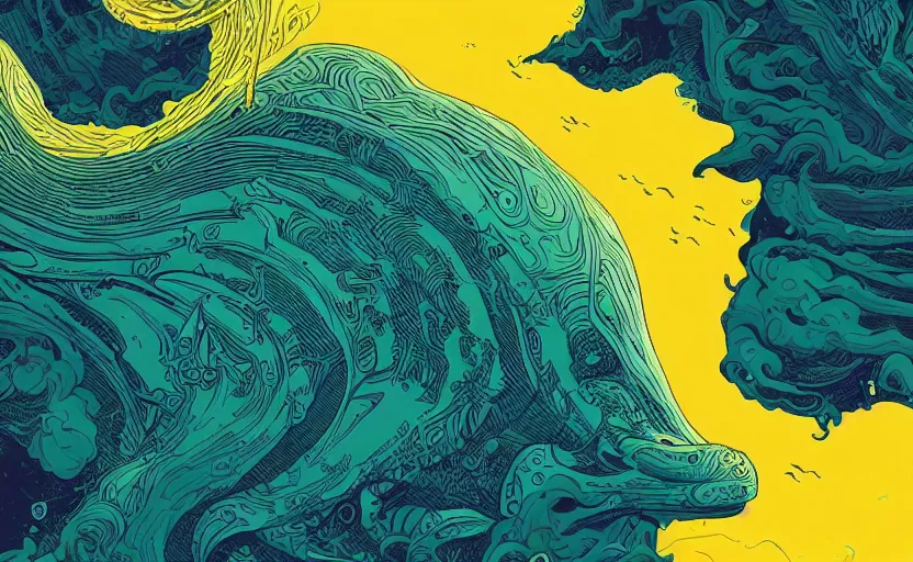 Image similar to dark ocean, complex patterns, yellow, artstation, intricate, realistic, highly detailed, digital painting, concept art, sharp focus, illustration by tom whalen and charles williams and kilian eng and james jean