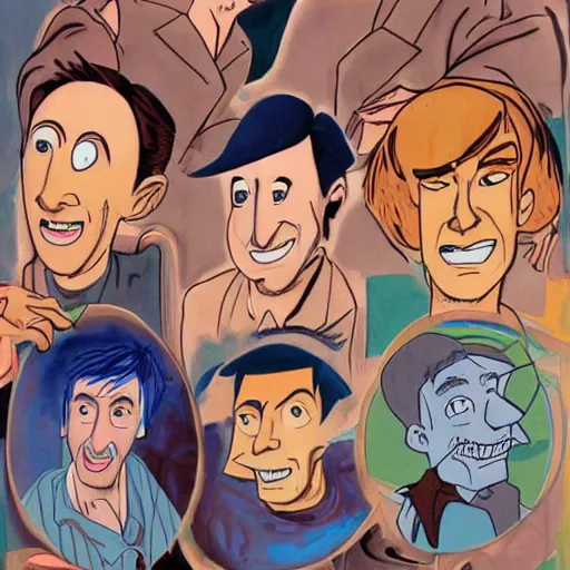 Image similar to a don bluth illustration of radiohead ok computer album cover