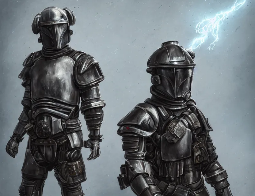 Prompt: a detailed portrait painting of a lone bounty hunter wearing combat armour and a reflective visor. Head and chest only. Dystopian. Dieselpunk elements. Movie scene, cinematic sci-fi scene. Flight suit, cloth and metal, accurate anatomy. Samurai influence, knight influence. fencing armour. portrait symmetrical and science fiction theme with lightning, aurora lighting. clouds and stars. Atmospheric. Futurism by moebius beksinski carl spitzweg moebius and tuomas korpi. baroque elements. baroque element. intricate artwork by caravaggio. Oil painting. Trending on artstation. 8k