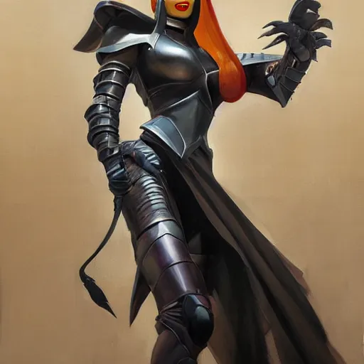 Image similar to greg manchess portrait painting of armored morticia from addams family as overwatch character, medium shot, asymmetrical, profile picture, organic painting, sunny day, matte painting, bold shapes, hard edges, street art, trending on artstation, by huang guangjian and gil elvgren and greg rutkowski