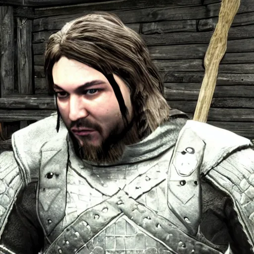 Prompt: Post Malone as an NPC character in Skyrim, screenshot