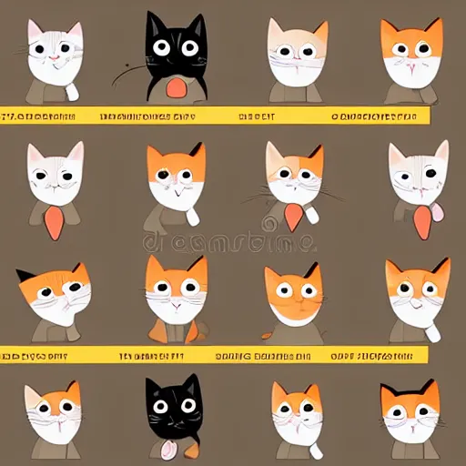 Prompt: Cartoon cat set with different poses and emotions. Cat behavior, body language and face expressions. Ginger kitty in simple cute style, isolated vector illustration.