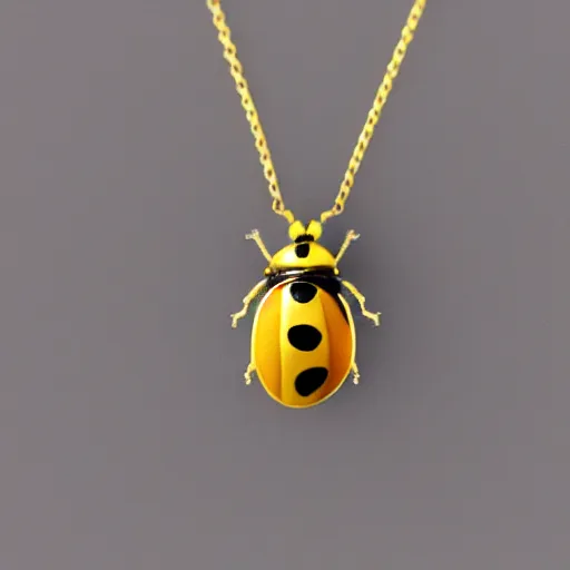 Image similar to a ladybug, as a diamond pendant on a gold chain