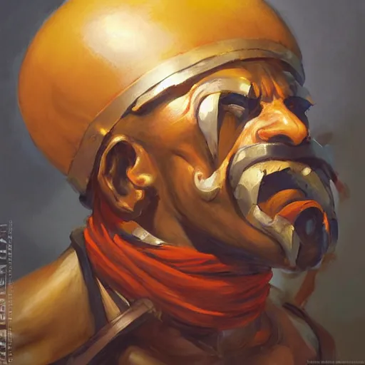 Image similar to greg manchess portrait painting of partially armored dhalsim from street fighter as overwatch character, medium shot, asymmetrical, profile picture, organic painting, sunny day, matte painting, bold shapes, hard edges, street art, trending on artstation, by huang guangjian and gil elvgren and gerald brom