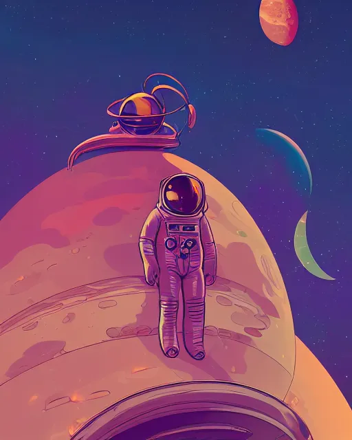 Image similar to wide shoot portrait of ethereal cosmonaut lie relaxed on a crescent moon between the stars and the planets in outer space, cosmonaut post grunge concept art,high detail,4k, trending on artstation by josan gonzalez, wlop, dan mumford and tyler edlin