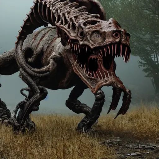 Image similar to photographic still of a deathclaw walking in a national park, 8k, ultra intricate, ultra detailed,