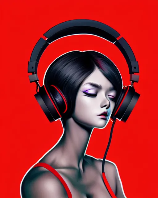 Image similar to richly detailed color illustration of a demon-listening-to-headphones illustrated by Artgerm and Mina Petrovic and Timothy Kong and Marina Federovna. 3D shadowing