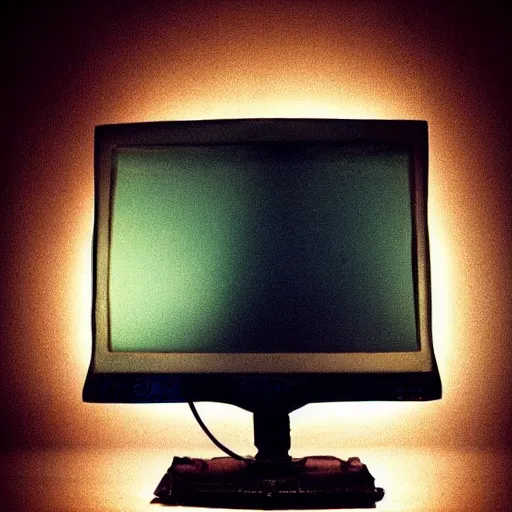 Image similar to old crt monitor with a glowing screen in a dark room, artistic, highly detailed, dramatic lighting, sharp focus, trending on pinterest