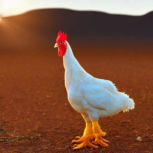 Image similar to realistic photograph of a chicken in a desert, high quality