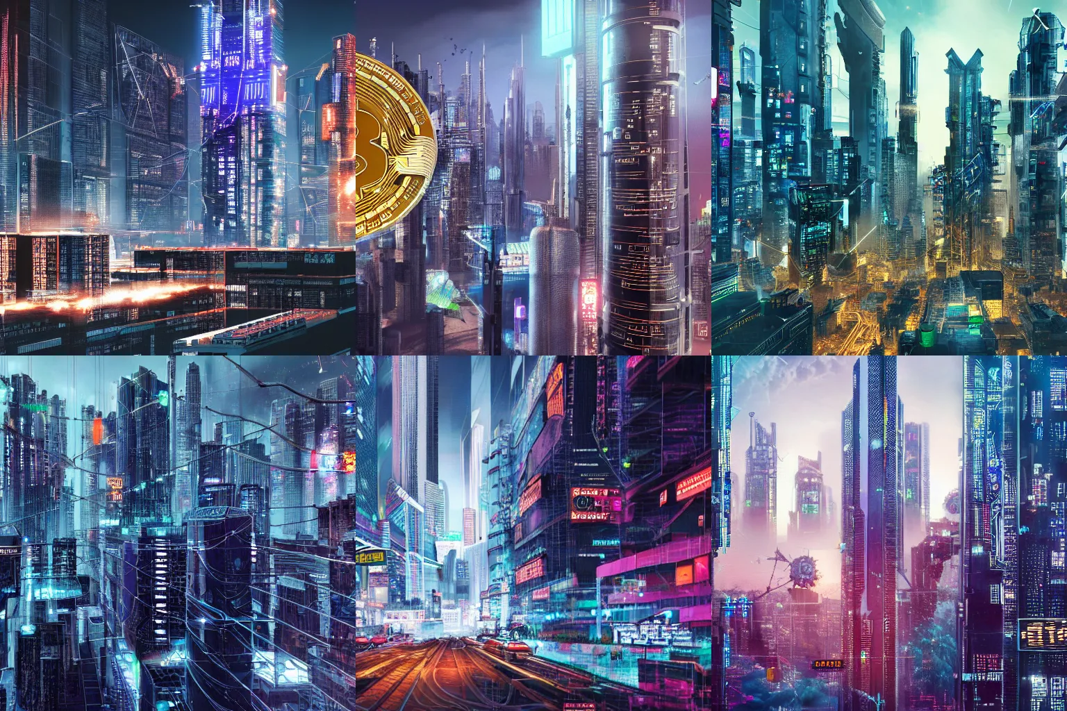 Prompt: Photo of a futuristic Bitcoin megacity, cyberpunk highly-detailed