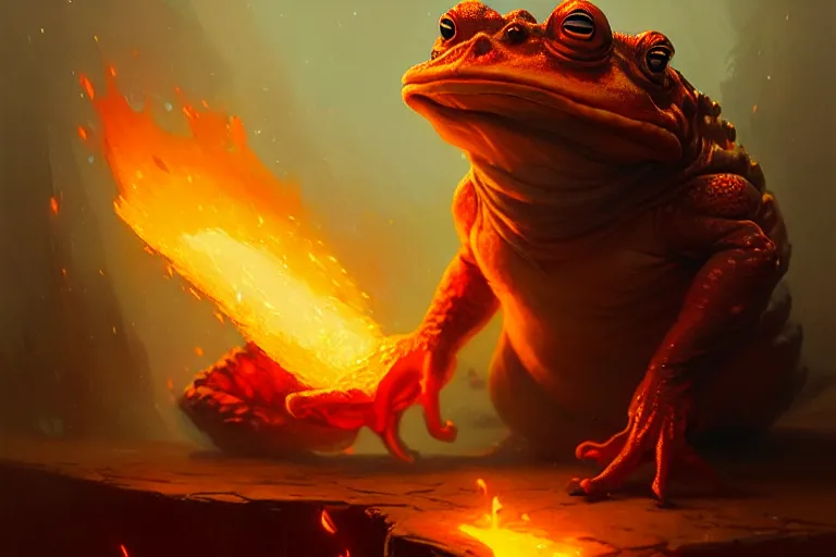 Image similar to fire toad by bayard wu, anna podedworna, gaston bussiere, greg rutkowski