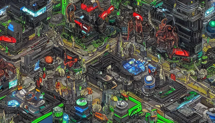 Image similar to a xenomorphic biopunk city in the style of sega genesis game